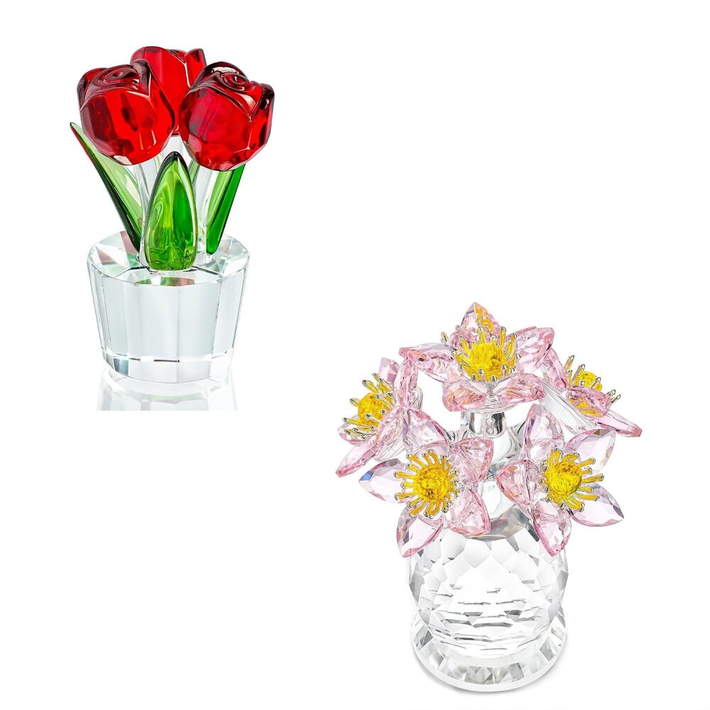 6014 Crystal Rose Bouquet Figurine and Pink Crystal Flower Ornament - Picture 1 of 9